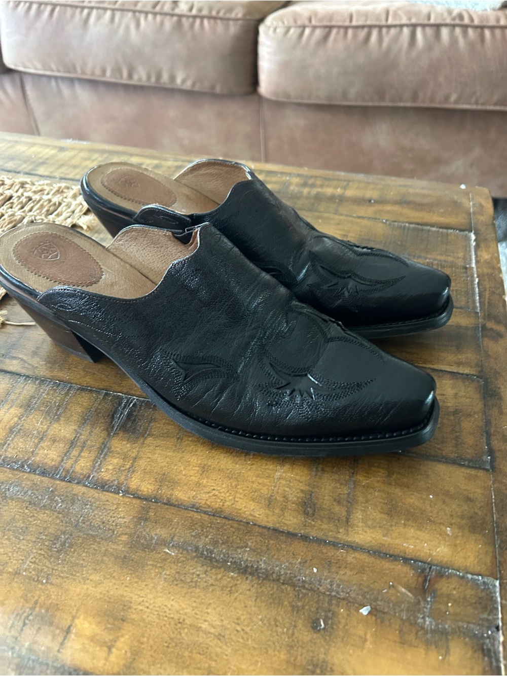 Ariat Black Leather Slip-On Western Mule Loafers